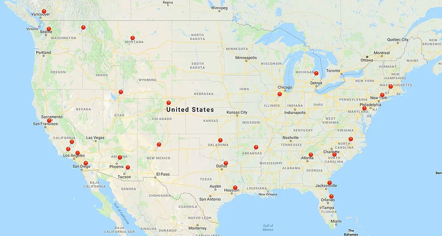 google map coverage locations